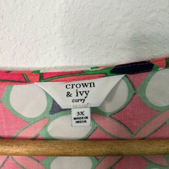 Crown & Ivy Multicolor Tassel Tie Front Bell Sleeve Rayon Blouse Women’s Size 3X - Picture 6 of 11